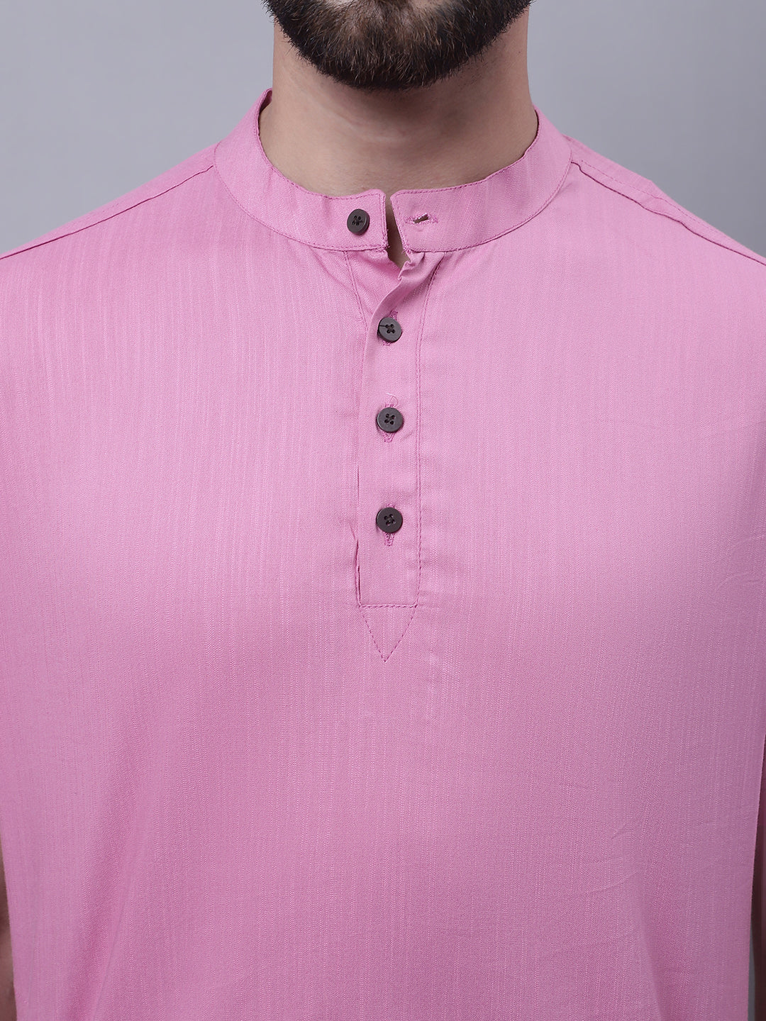 Even Apparels Pink Pure Cotton Short Kurta With Band Collar | Grocsy