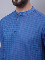 Even Apparels Blue Pure Cotton Short Kurta With Band Collar | Grocsy
