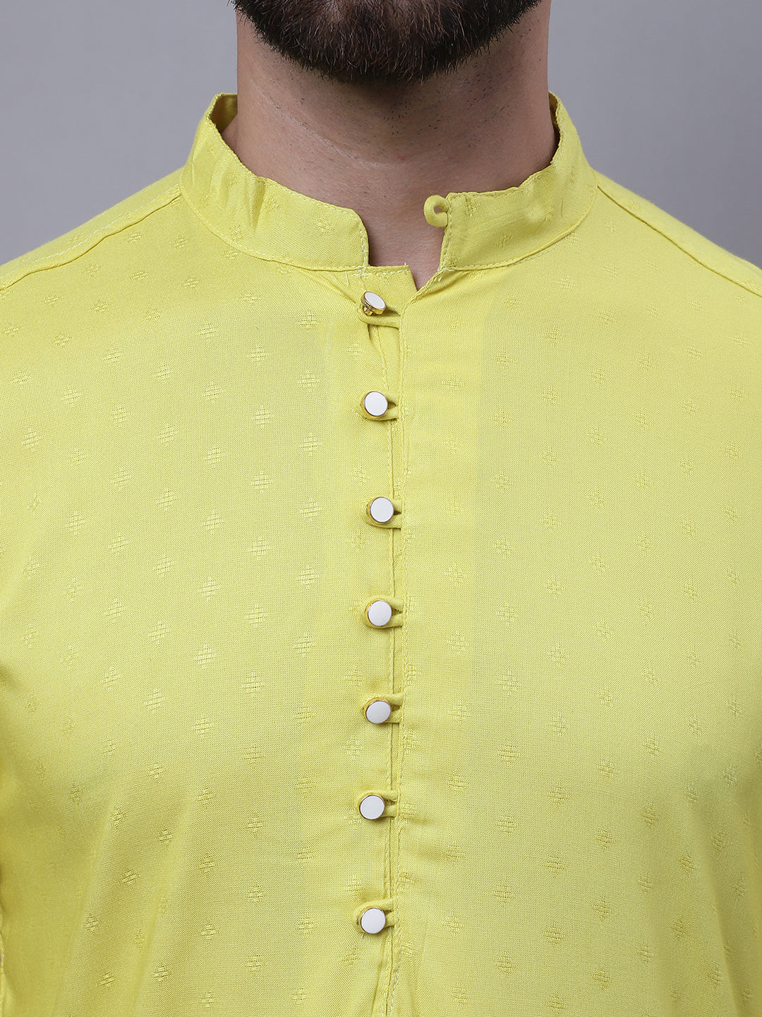 Even Apparels Yellow Pure Cotton Short Sleeves Kurta With Band Collar | Grocsy