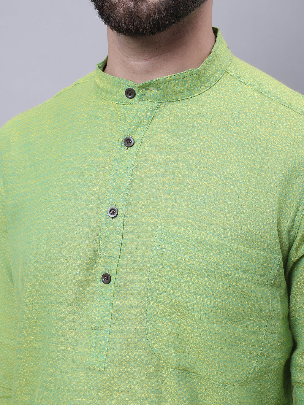 Even Apparels Green Pure Cotton Kurta With Band Collar | Grocsy