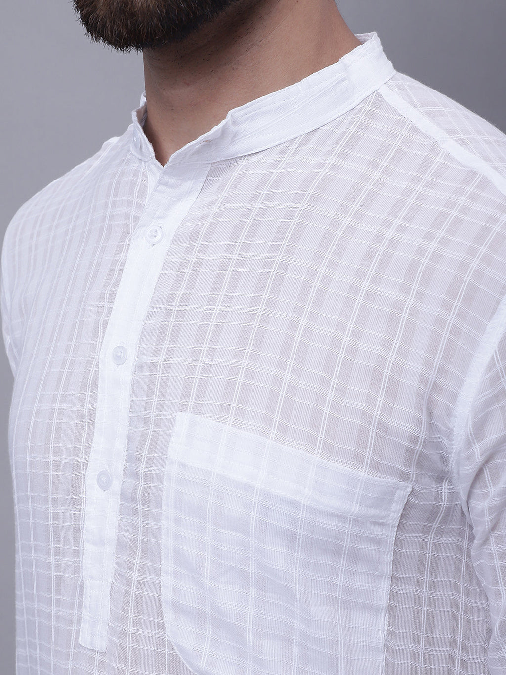 Even Apparels White Pure Cotton Short Sleeves Kurta With Band Collar | Grocsy