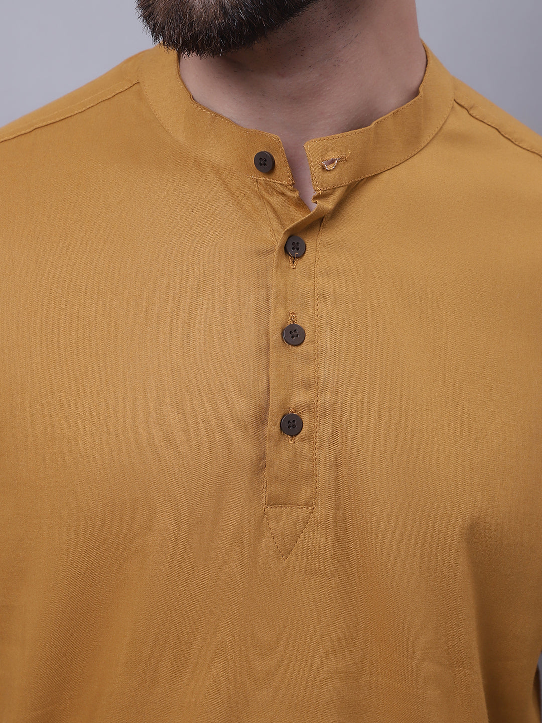 Even Apparels Brown Pure Cotton Short Kurta With Band Collar | Grocsy
