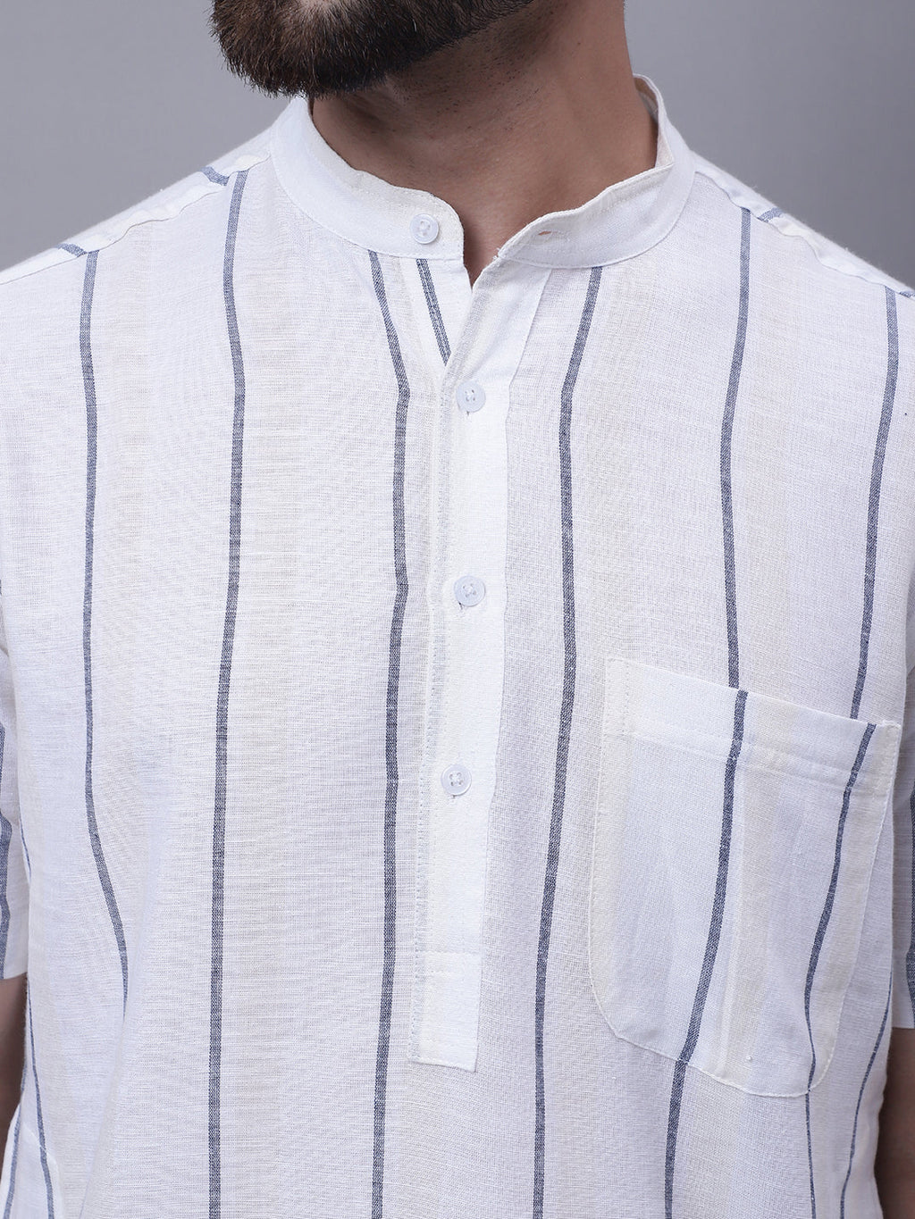 Even Apparels Cream Pure Cotton Short Sleeves Kurta With Band Collar | Grocsy