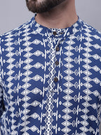 Even Apparels Blue Pure Cotton Short Kurta With Band Collar | Grocsy