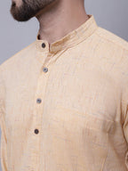 Even Apparels Yellow Pure Cotton Kurta With Band Collar | Grocsy