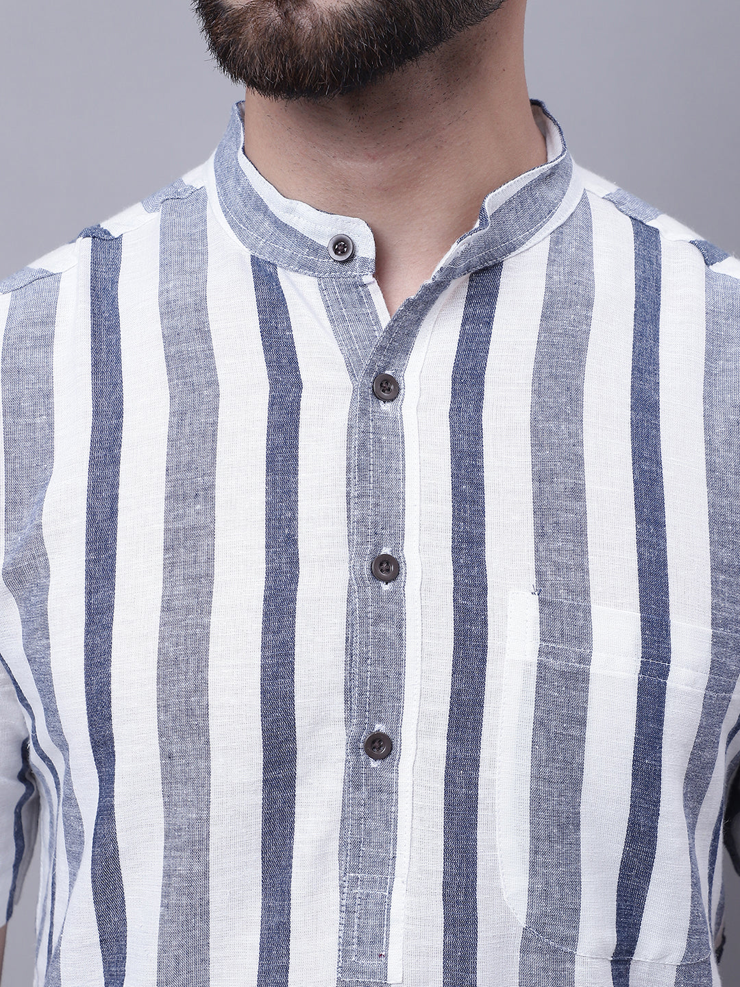 Even Apparels Grey Pure Cotton Short Sleeves Kurta With Band Collar | Grocsy