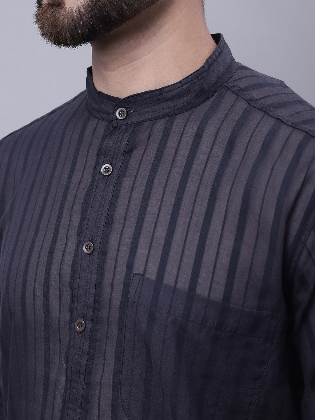 Even Apparels Black Pure Cotton Kurta With Band Collar | Grocsy