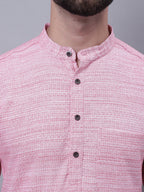 Even Apparels Pink Pure Cotton Short Sleeves Kurta With Band Collar | Grocsy