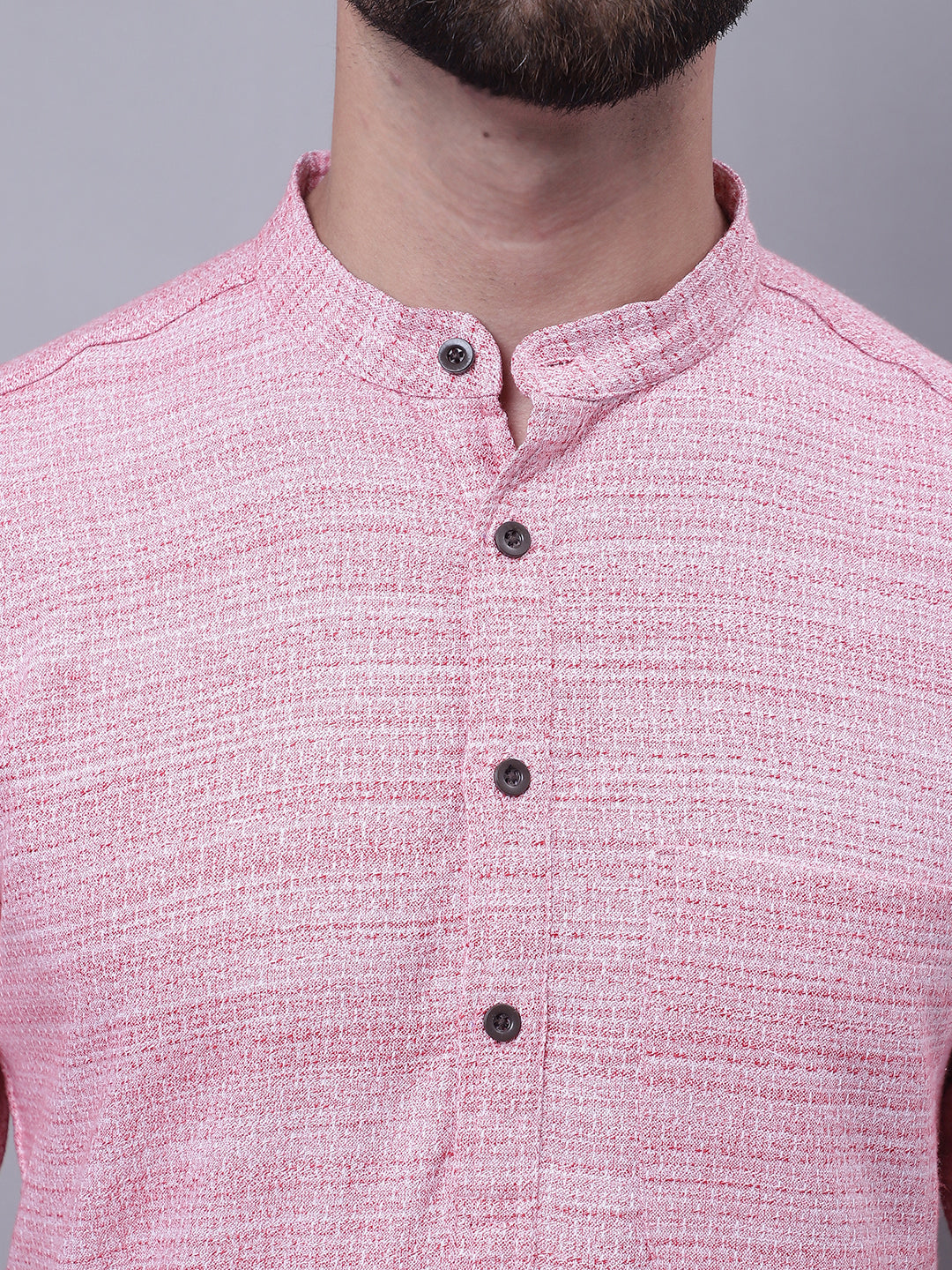 Even Apparels Pink Pure Cotton Short Sleeves Kurta With Band Collar | Grocsy