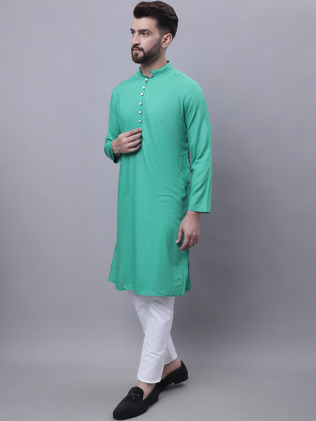 Even Apparels Green Kurta With Band Collar | Grocsy