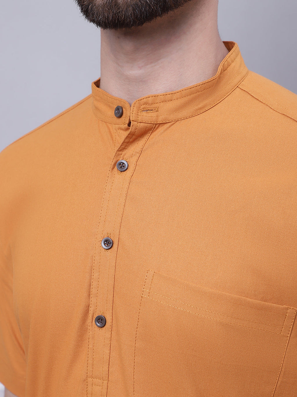 Even Apparels Yellow Pure Cotton Short Sleeves Kurta With Band Collar | Grocsy
