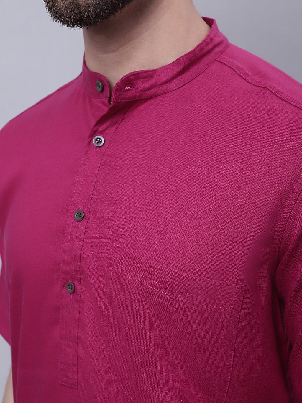 Even Apparels Maroon Pure Cotton Short Sleeves Kurta With Band Collar | Grocsy