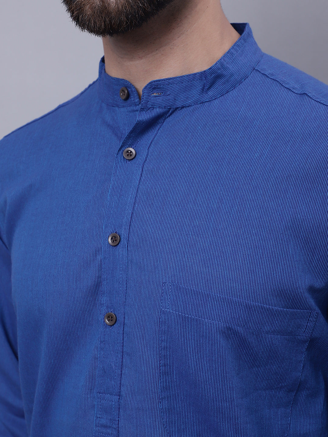 Even Apparels Blue Pure Cotton Kurta With Band Collar | Grocsy