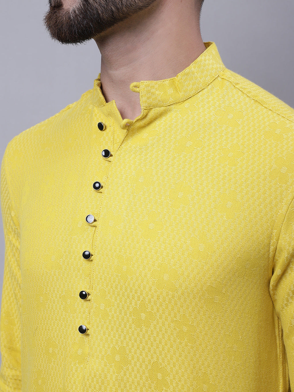 Even Apparels Yellow Pure Cotton Kurta With Band Collar | Grocsy