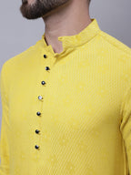 Even Apparels Yellow Pure Cotton Kurta With Band Collar | Grocsy