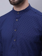 Even Apparels Blue Pure Cotton Kurta With Band Collar | Grocsy