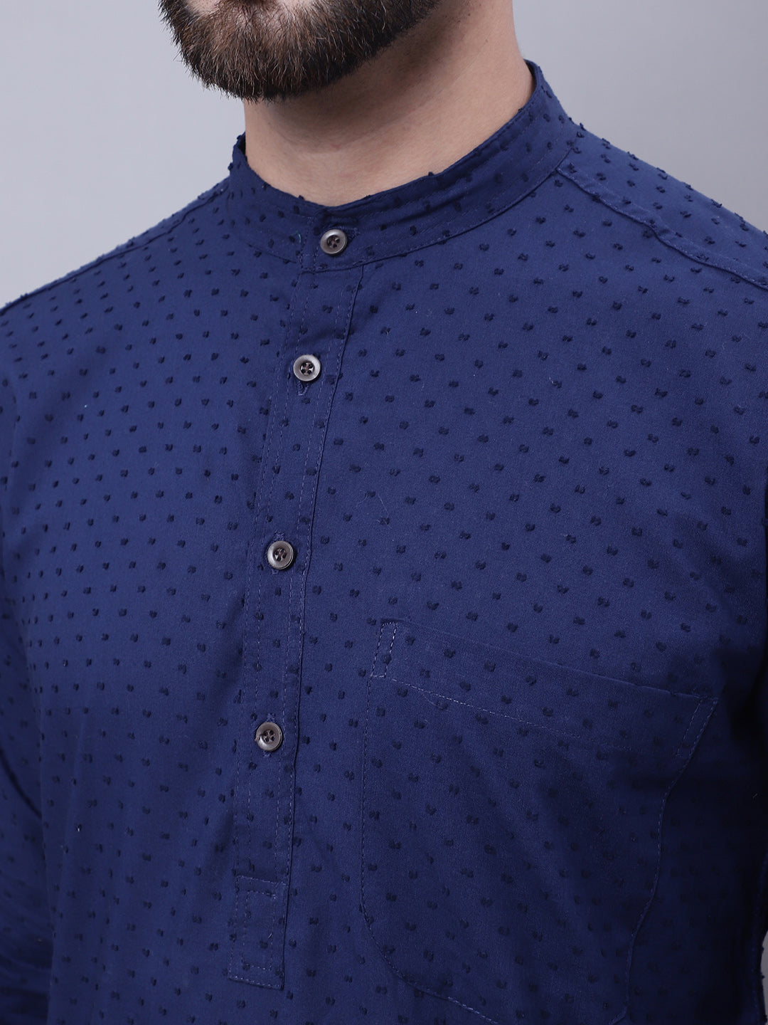 Even Apparels Blue Pure Cotton Kurta With Band Collar | Grocsy