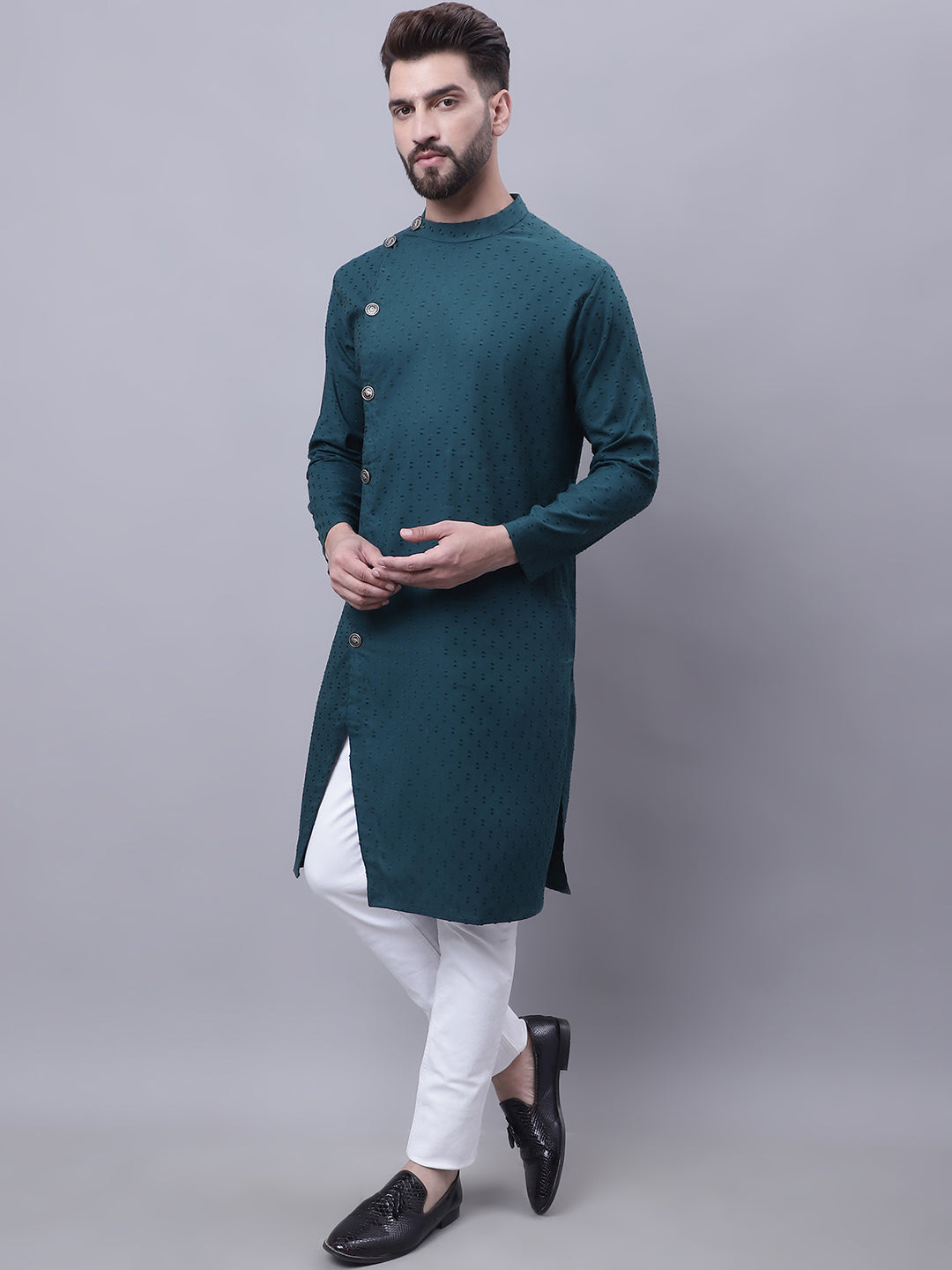 Even Apparels Green Sherwani Kurta With Asymetrical Cut | Grocsy