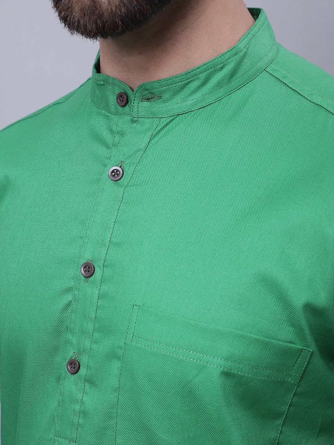 Even Apparels Green Pure Cotton Short Sleeves Kurta With Band Collar | Grocsy