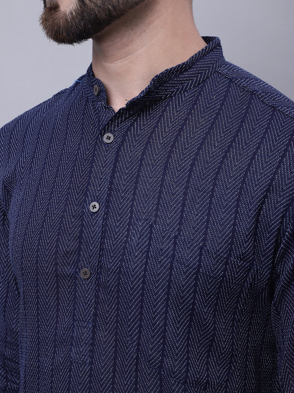 Even Apparels Blue Pure Cotton Kurta With Band Collar | Grocsy