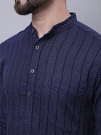 Even Apparels Blue Pure Cotton Kurta With Band Collar | Grocsy