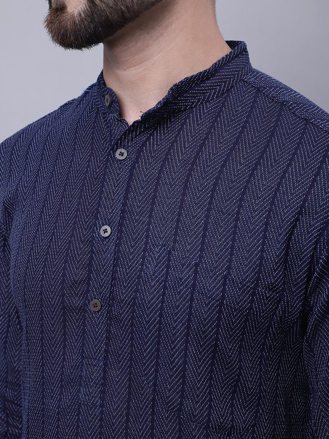 Even Apparels Blue Pure Cotton Kurta With Band Collar | Grocsy