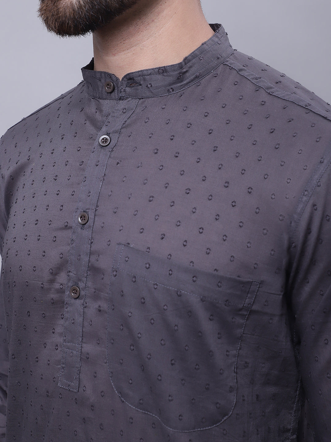 Even Apparels Grey Pure Cotton Kurta With Band Collar | Grocsy