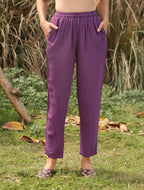 trueBrowns Purple Viscose Dobby Relaxed Co-ord Set | Grocsy