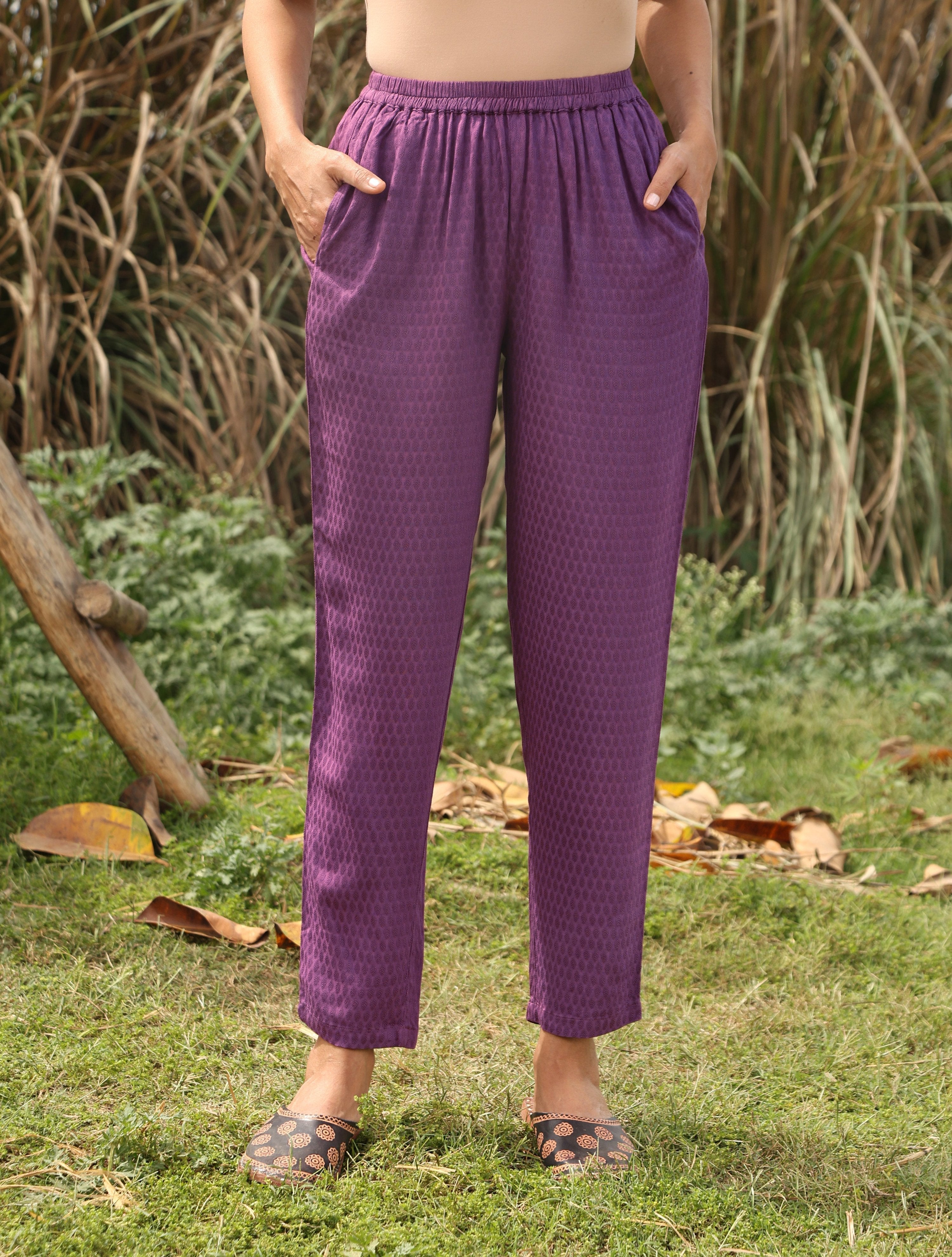 trueBrowns Purple Viscose Dobby Relaxed Co-ord Set | Grocsy