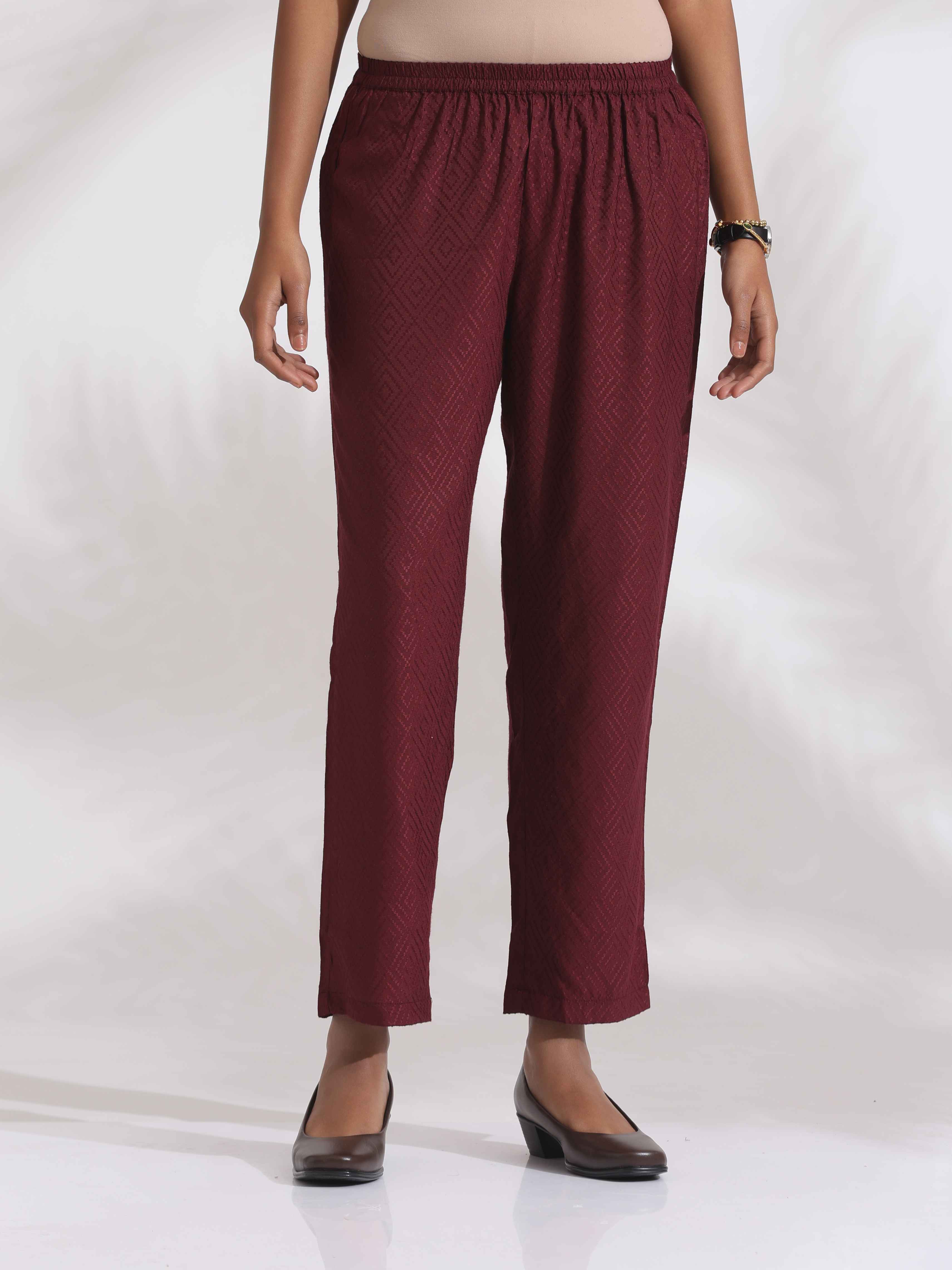 trueBrowns Maroon Dobby Kurta Set | Grocsy