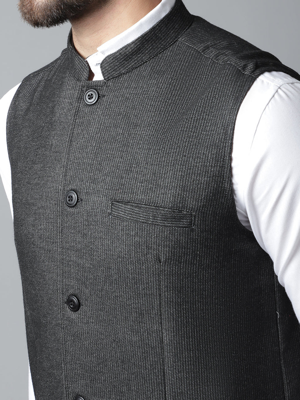 Even Apparels Men's Black Pure Wool Nehru Jacket | Grocsy