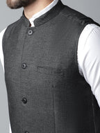 Even Apparels Men's Black Pure Wool Nehru Jacket | Grocsy