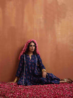 trueBrowns Blue Floral Print Flared Anarkali Kurta Co-ord Set | Grocsy