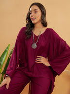 InWeave Women's Jam Wine Solid Boho Full Sleeve Coord Set | Grocsy