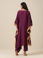 trueBrowns Plum Purple Slub Texture High Low Kaftan Pant Set | Grocsy