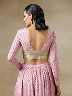trueBrowns Light Mauve Bandhani Printed Silk Top Skirt Set | Grocsy