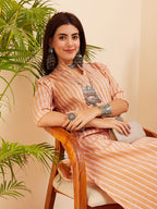 InWeave Women's Light Mustard Lurex Kantha Mandarin Neck Kurta Palazzo Set | Grocsy