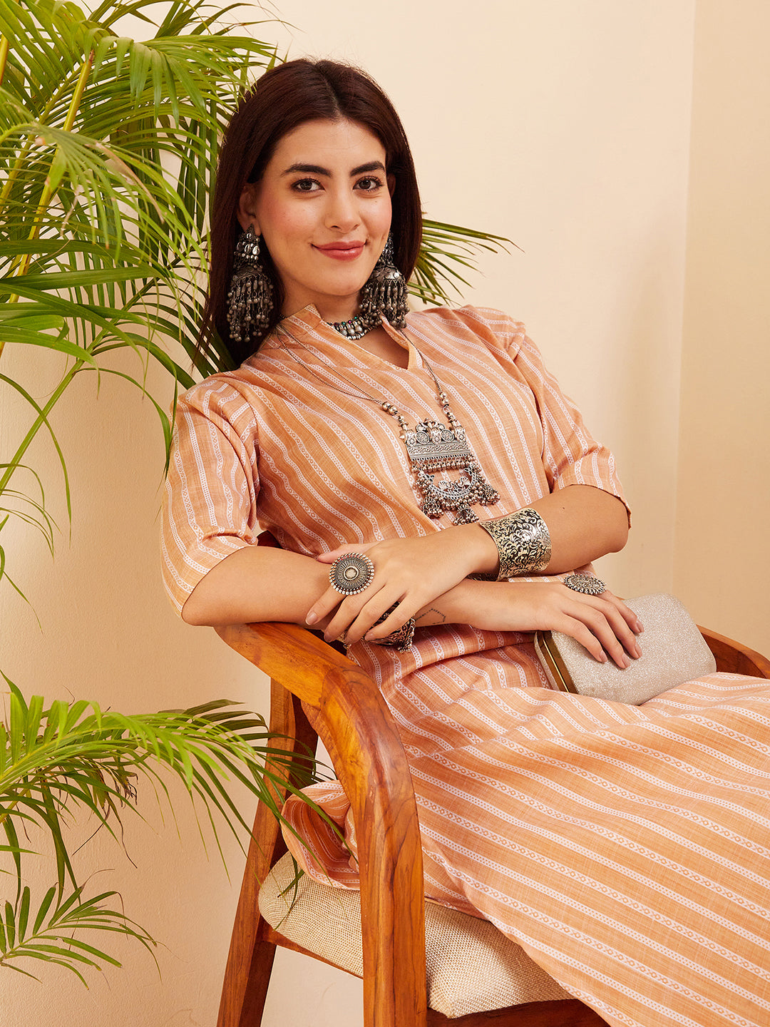 InWeave Women's Light Mustard Lurex Kantha Mandarin Neck Kurta Palazzo Set | Grocsy