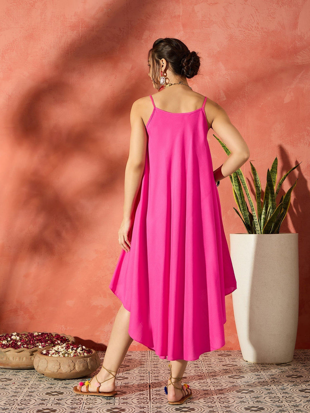 InWeave Blue Floral Fuchsia Asymmetrical Dress | Grocsy
