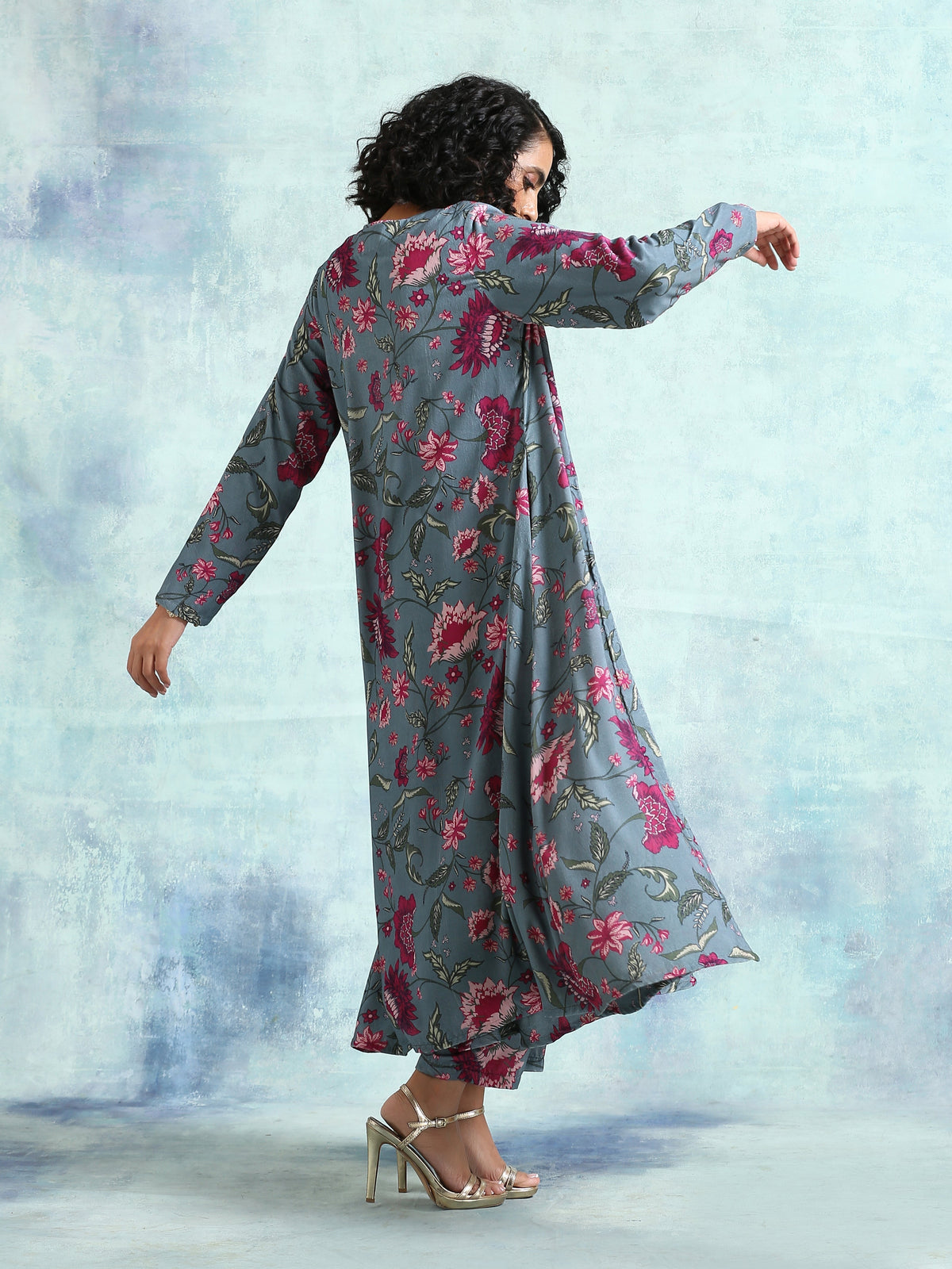 trueBrowns Grey Printed Velvet Overlay Jacket | Grocsy