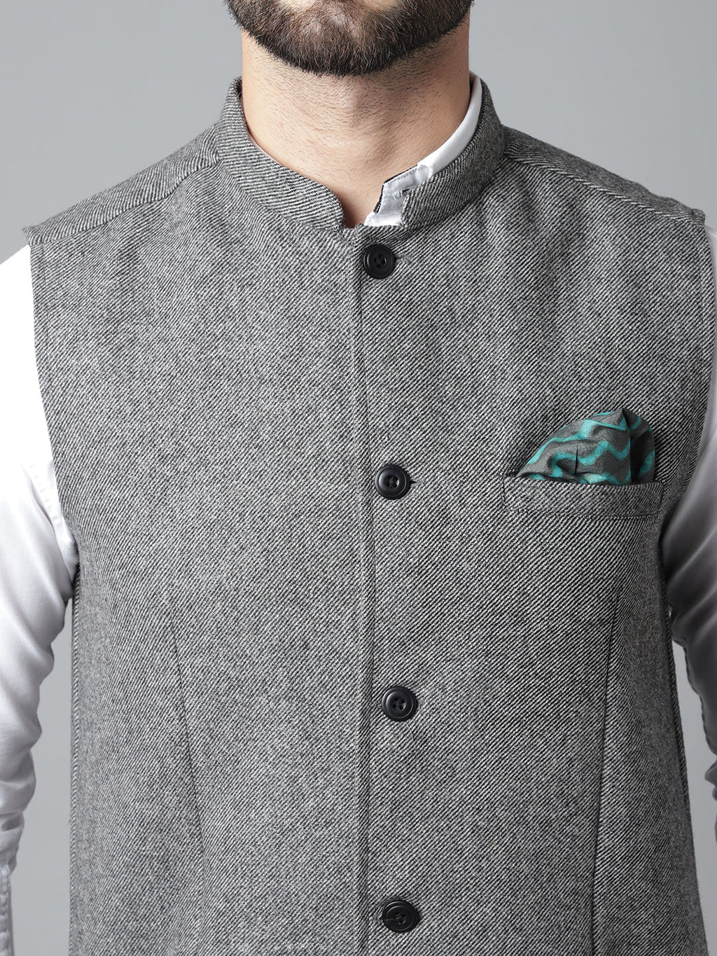 Even Apparels Men's Grey Pure Wool Nehru Jacket | Grocsy