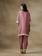 trueBrowns Dark Mauve Bandhani Printed Silk Loose Kurta Dhoti Pant Set | Grocsy
