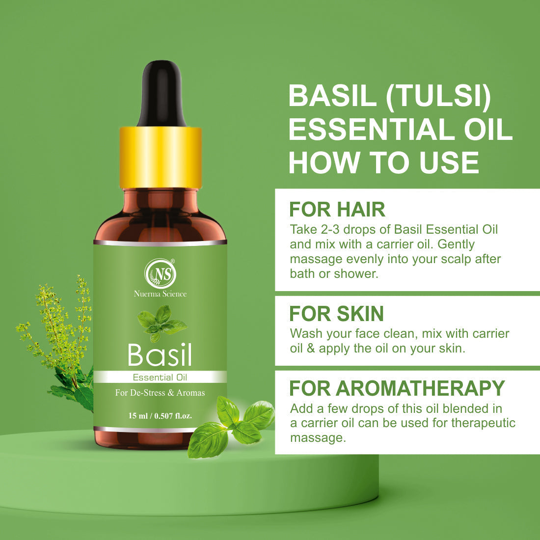 Nuerma Science Basil Essential Oil For Skin & Hair | Grocsy