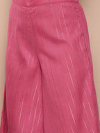 InWeave Women's Fuchsia Lurex Boho Kurta Set With Blue Printed Cotton Dupatta | Grocsy