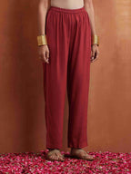 trueBrowns Maroon Print A-line Kurta Co-ord Set | Grocsy
