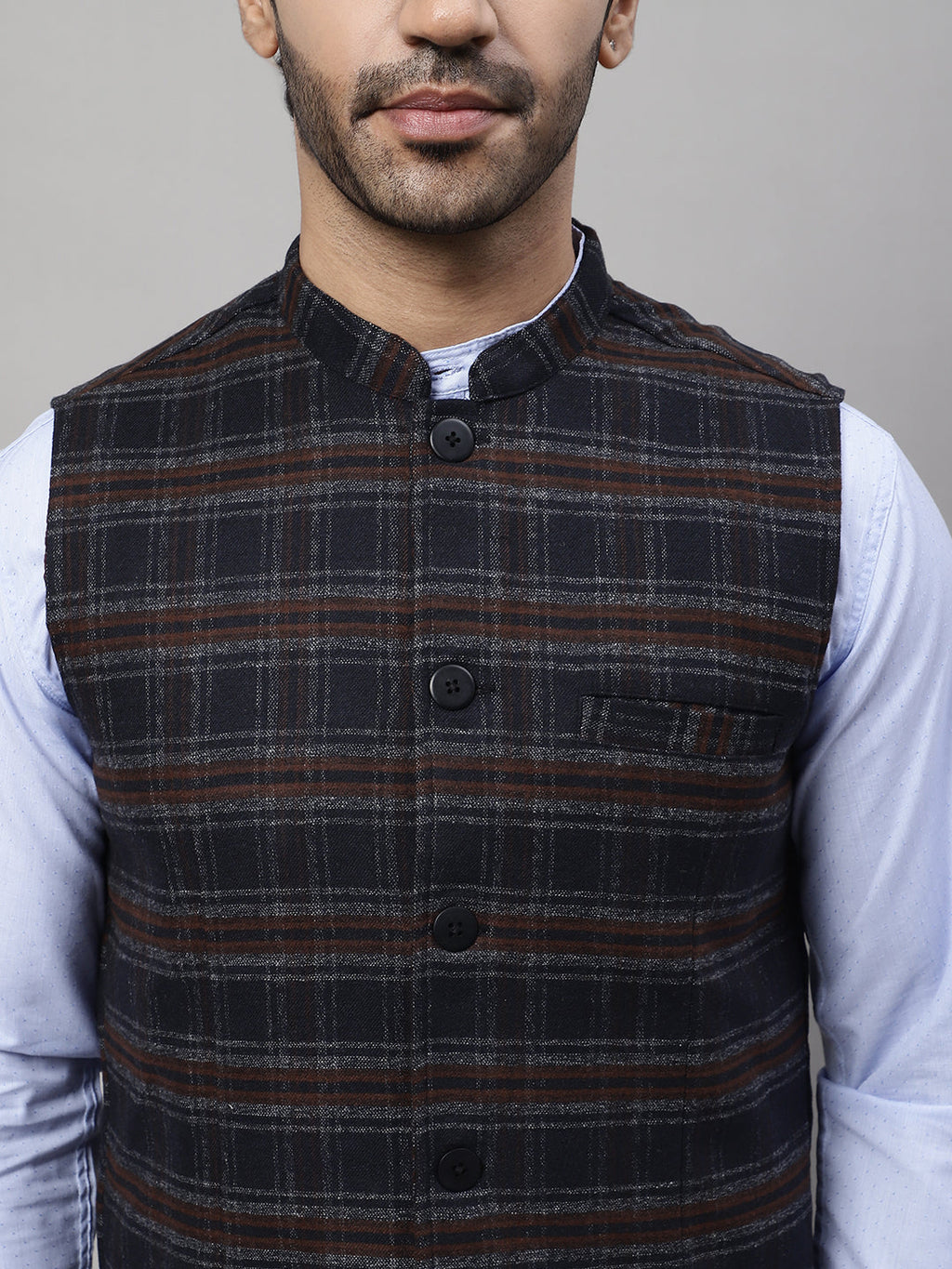 Even Apparels Men's Black Nehru Jacket With Welt Pockets | Grocsy