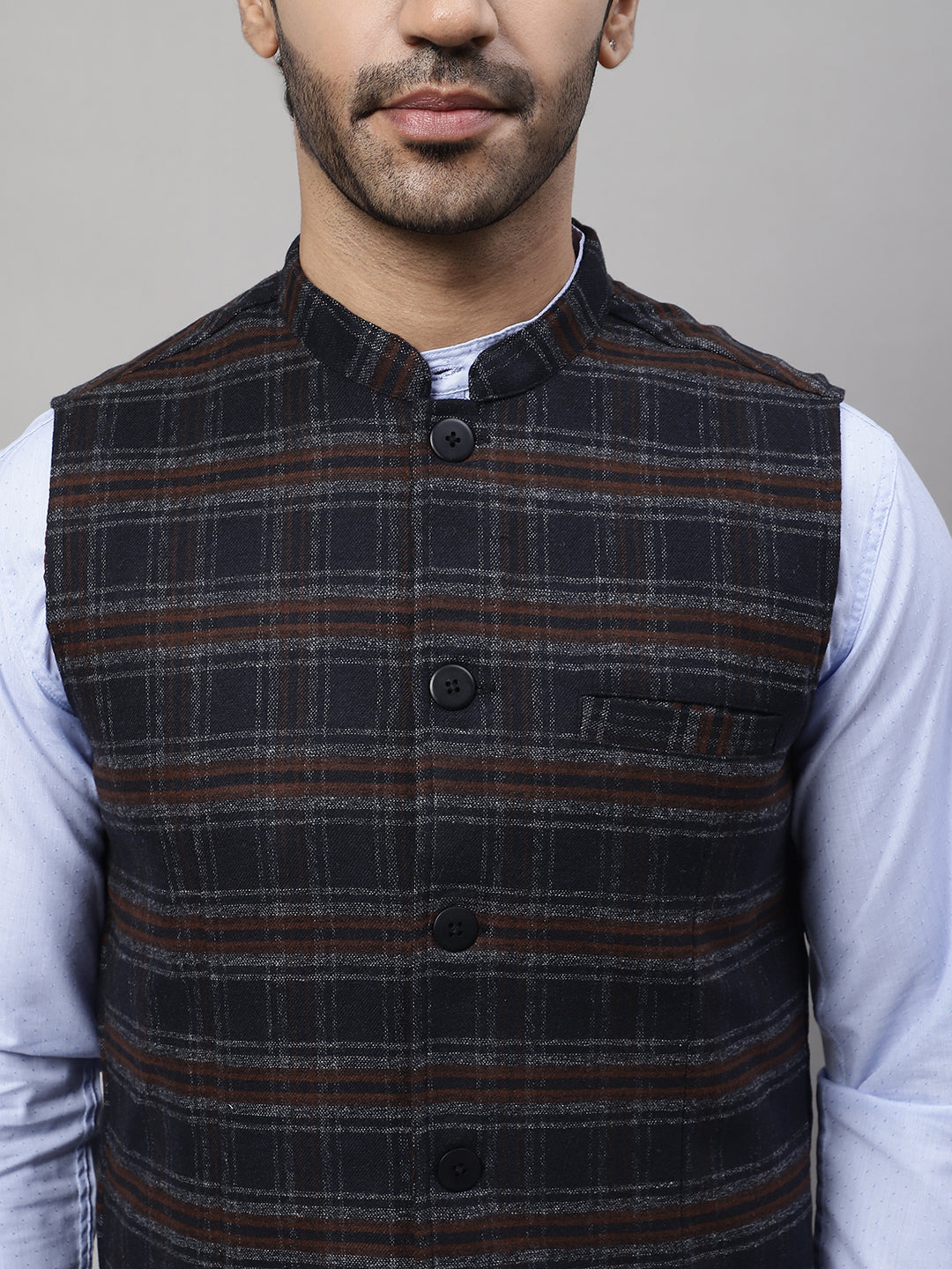 Even Apparels Men's Black Nehru Jacket With Welt Pockets | Grocsy