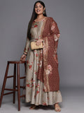 Ahalyaa Plus Size Round Neck Maxi Ethnic Dress With Dupatta | Grocsy