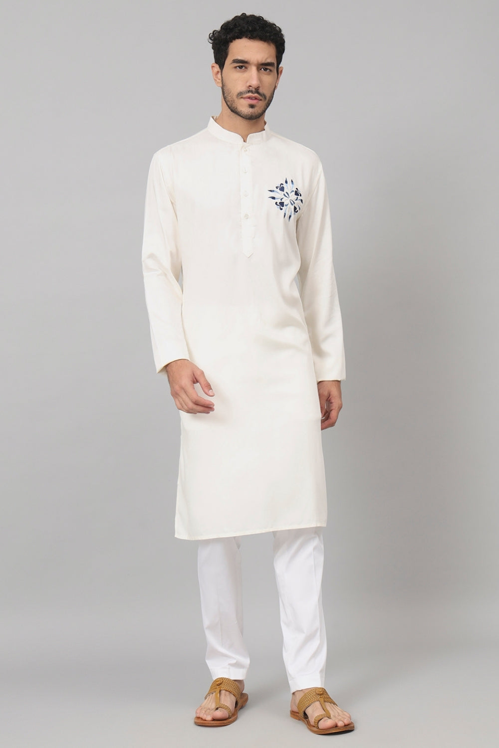 Motif Embroidered Cotton Kurta by Hilo Design | Grocsy