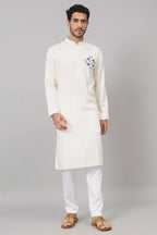 Motif Embroidered Cotton Kurta by Hilo Design | Grocsy